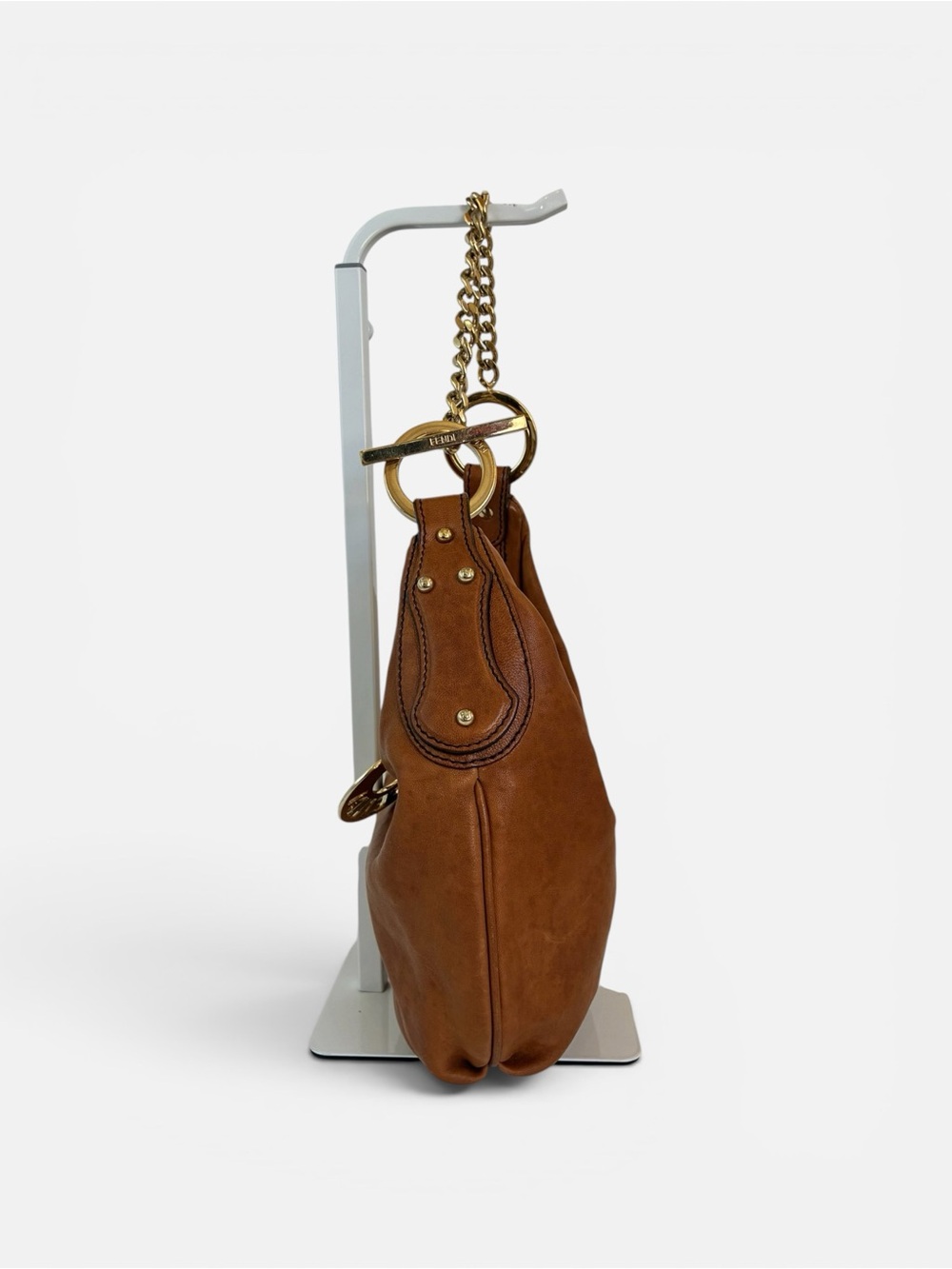 Fendi Tan Leather Shoulder Hobo with Gold Chain Accent - Picture 3 of 11
